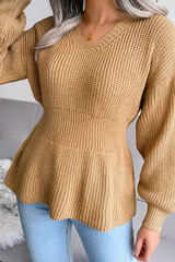 Solid Split Joint Flounce V Neck Tops£¨3 colors£© Sai Feel