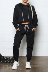 Solid Split Joint Frenulum Hooded Collar Long Sleeve Two Pieces Sai Feel