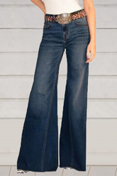 Solid Split Joint Mid Waist Boot Cut Denim Jeans Sai Feel