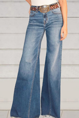 Solid Split Joint Mid Waist Boot Cut Denim Jeans Sai Feel