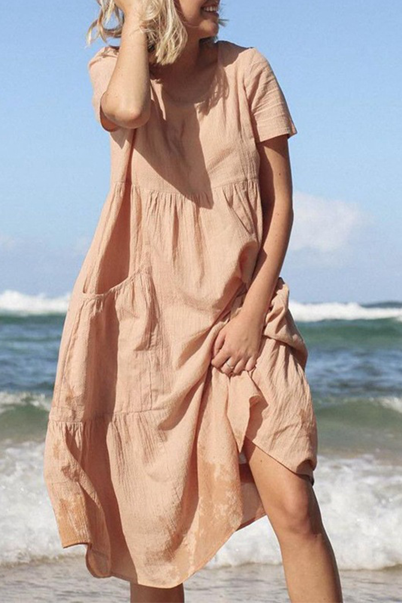 Solid Split Joint O Neck Cake Skirt Dresses(4 colors) Sai Feel