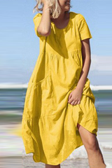 Solid Split Joint O Neck Cake Skirt Dresses(4 colors) Sai Feel