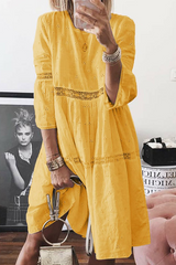 Solid Split Joint O Neck Cake Skirt Dresses(4 colors) Sai Feel