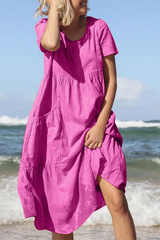 Solid Split Joint O Neck Cake Skirt Dresses(4 colors) Sai Feel