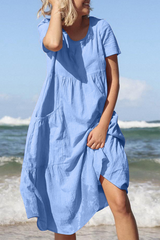 Solid Split Joint O Neck Cake Skirt Dresses(4 colors) Sai Feel