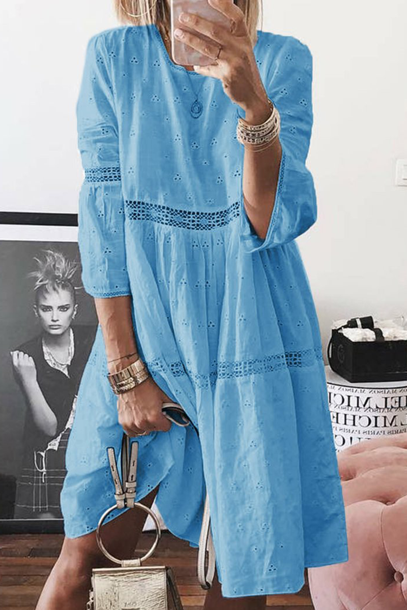 Solid Split Joint O Neck Cake Skirt Dresses(4 colors) Sai Feel