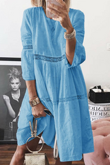 Solid Split Joint O Neck Cake Skirt Dresses(4 colors) Sai Feel