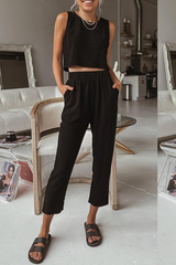 Solid Split Joint O Neck Sleeveless Two Pieces(4 colors) Sai Feel