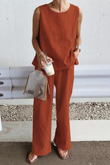 Solid Split Joint O Neck Sleeveless Two Pieces(4 colors) Sai Feel