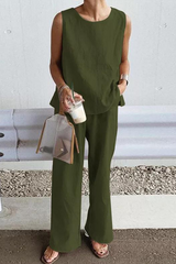 Solid Split Joint O Neck Sleeveless Two Pieces(4 colors) Sai Feel