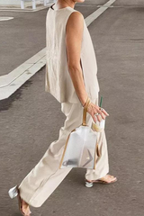 Solid Split Joint O Neck Sleeveless Two Pieces(4 colors) Sai Feel