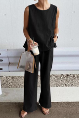 Solid Split Joint O Neck Sleeveless Two Pieces(4 colors) Sai Feel