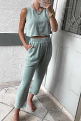 Solid Split Joint O Neck Sleeveless Two Pieces(4 colors) Sai Feel