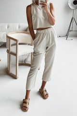 Solid Split Joint O Neck Sleeveless Two Pieces(4 colors) Sai Feel