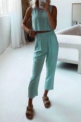 Solid Split Joint O Neck Sleeveless Two Pieces(4 colors) Sai Feel