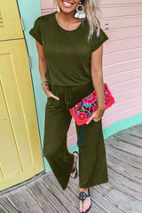 Solid Split Joint O Neck Straight Jumpsuits Sai Feel