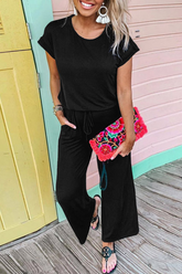 Solid Split Joint O Neck Straight Jumpsuits Sai Feel