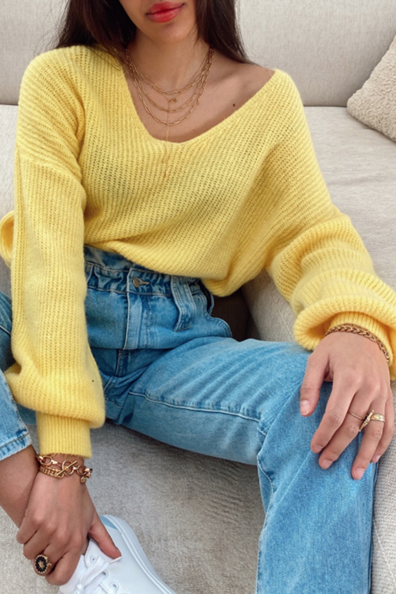 Solid Split Joint V Neck Tops Sai Feel