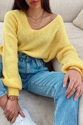 Solid Split Joint V Neck Tops Sai Feel