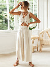 Solid Tie Front Cami Top & Pants Set Sai Feel