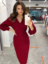 Solid V Neck Wrap Dress Sai Feel