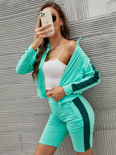 Solid Zip Up Sports Jacket & Shorts Sai Feel