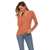 Solid color V-neck long-sleeved top Sai Feel