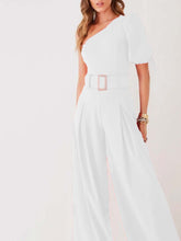 Solid color one-shoulder belted jumpsuit casual slacks Sai Feel