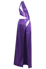 Robe longue de soirée fendue à une épaule avec sequins scintillants - Violet