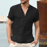 Stand Collar Buttoned Half Open Simple Short Sleeve Shirt Sai Feel