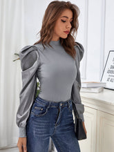 Stand Collar Puff Sleeve Top Sai Feel