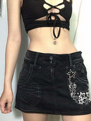 Star Contrast Print A-Line Skirt Sai Feel