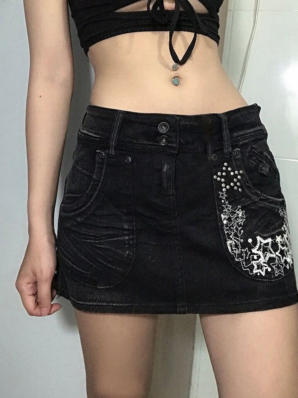 Star Contrast Print A-Line Skirt Sai Feel