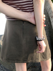 Star Patch Washed Denim Skirt Sai Feel