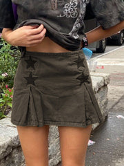 Star Patch Washed Denim Skirt Sai Feel