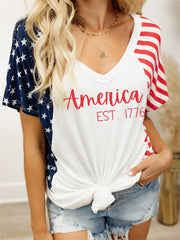 Star and Stripe USA 1776 Printed T-Shirt Sai Feel