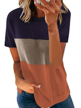 Stitching Contrast Color Round Neck Short Sleeve Casual Loose Sai Feel