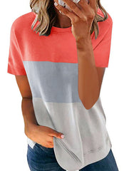 Stitching Contrast Color Round Neck Short Sleeve Casual Loose Sai Feel