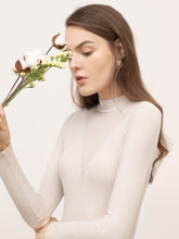 Stitching half high collar solid color long sleeve crop top Sai Feel