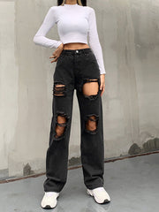 Straight Leg High Waist Washed Jeans Sai Feel