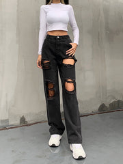 Straight Leg High Waist Washed Jeans Sai Feel