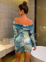 Straight Shoulder Printed Dress Sai Feel