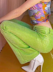 Straight-leg Shiny Silk Trousers Sai Feel