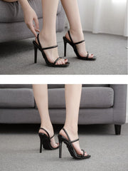 Strap On Trendy Snake Print Peep-toe Stiletto Sandals Sai Feel