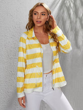 Strip Zip Up Drawstring Waist Coat Sai Feel