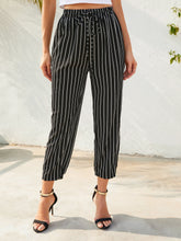 Stripe Elastic Waist with Tie Crop Tapered Trousers Pants Sai Feel