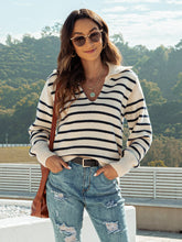Striped Pattern V neck Sweater Sai Feel