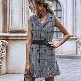 Stylish plaid sleeveless tweed dress Sai Feel