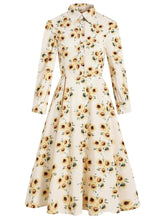 Sun Flower Print Shirt Collar Retro Vintage Style Cocktail Party Swing Dress Sai Feel