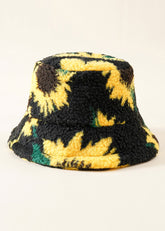 Sunflower Print Fuzzy Bucket Hat Sai Feel